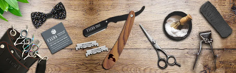 100 BLADES + Facn Professional Vintage Straight Edge Barber Razor - Salon Quality Cut Throat Shavette - straight razor, barber razor