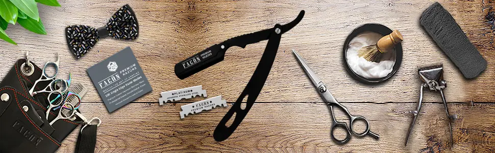 100 BLADES + Facn Professional Traditional Straight Edge Barber Razor - Salon Quality Cut Throat Shavette - Straight razor, Barber razor