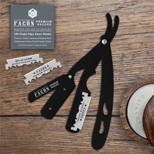 100 BLADES + Facn Professional Traditional Straight Edge Barber Razor - Salon Quality Cut Throat Shavette - Straight razor, Barber razor