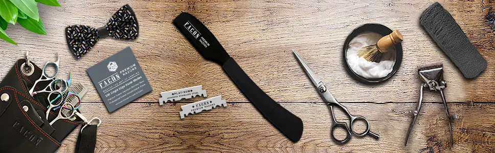 100 BLADES + Facn Professional Standard Japanese Straight Edge Faether Barber Razor - Salon Quality Cut Throat Shavette - Straight razor, Barber razor