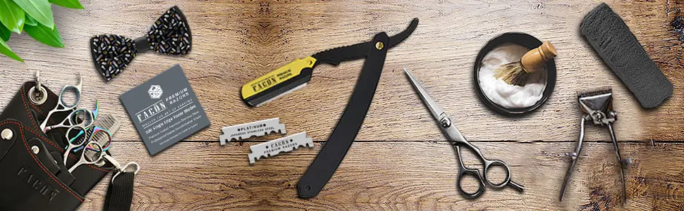 100 BLADES + Facn Professional Premium Straight Edge Barber Razor - Salon Quality Cut Throat Shavette - Straight razor, Barber razor