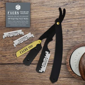 100 BLADES + Facn Professional Premium Straight Edge Barber Razor - Salon Quality Cut Throat Shavette - Straight razor, Barber razor
