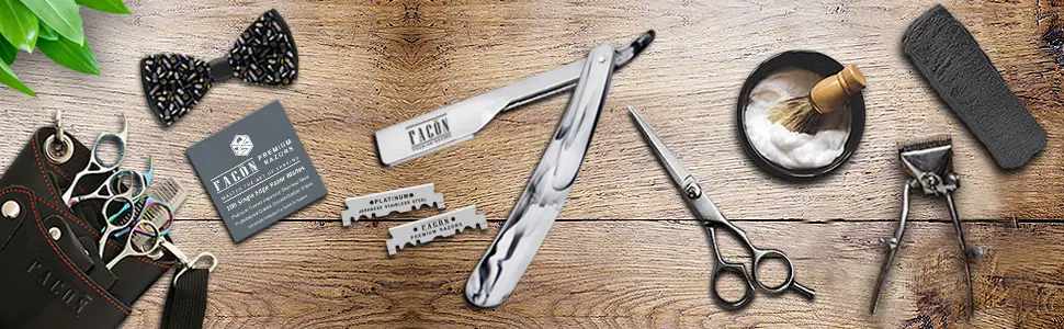 100 BLADES + Facn Professional Marble Straight Edge Barber Razor - Salon Quality Cut Throat Shavette - Straight razor, Barber razor