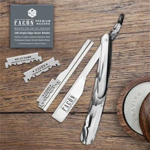 100 BLADES + Facn Professional Marble Straight Edge Barber Razor - Salon Quality Cut Throat Shavette - Straight razor, Barber razor