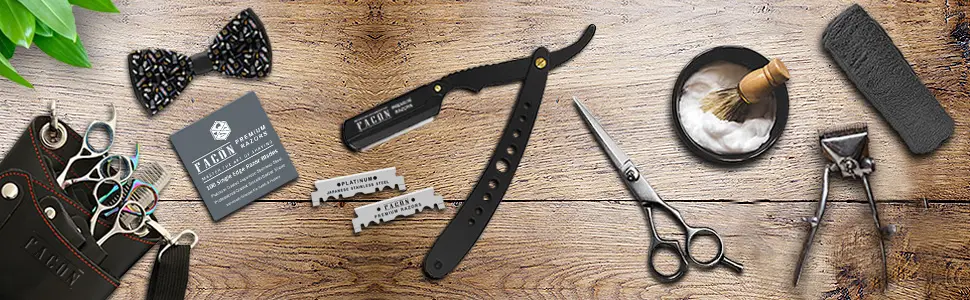 100 BLADES + Facn Professional Classic Straight Edge Barber Razor - Salon Quality Cut Throat Shavette - straight razor, barber razor
