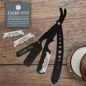100 BLADES + Facn Professional Classic Straight Edge Barber Razor - Salon Quality Cut Throat Shavette - straight razor, barber razor