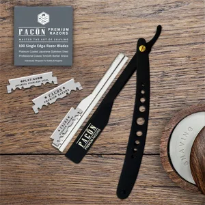 100 BLADES + Facn Professional Adjustable Straight Edge Barber Razor - Salon Quality Cut Throat Shavette - Straight razor, Barber razor