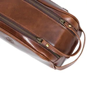 10" Premium Leather Toiletry Travel Pouch With Waterproof Lining | King-Size Handcrafted Vintage Dopp - Kit By Aaron Leather Goods (Dark Brown) - product information 4