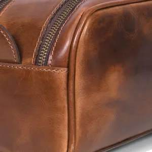 10" Premium Leather Toiletry Travel Pouch With Waterproof Lining | King-Size Handcrafted Vintage Dopp - Kit By Aaron Leather Goods (Dark Brown) - product information 6