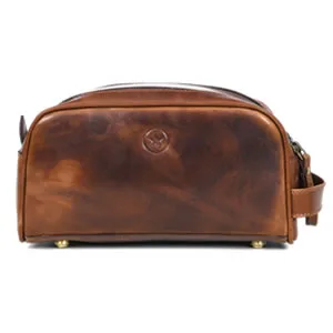 10" Premium Leather Toiletry Travel Pouch With Waterproof Lining | King-Size Handcrafted Vintage Dopp - Kit By Aaron Leather Goods (Dark Brown) - wb09BA