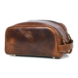 10" Premium Leather Toiletry Travel Pouch With Waterproof Lining | King-Size Handcrafted Vintage Dopp - Kit By Aaron Leather Goods (Dark Brown) - wewe