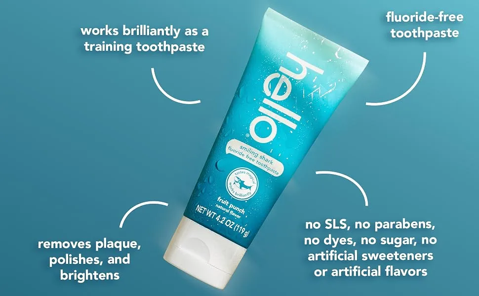 hello Smiling Shark Fluoride Free Kids Toothpaste - Natural Fruit Punch - 4.2 Oz - Pack of 3 - image