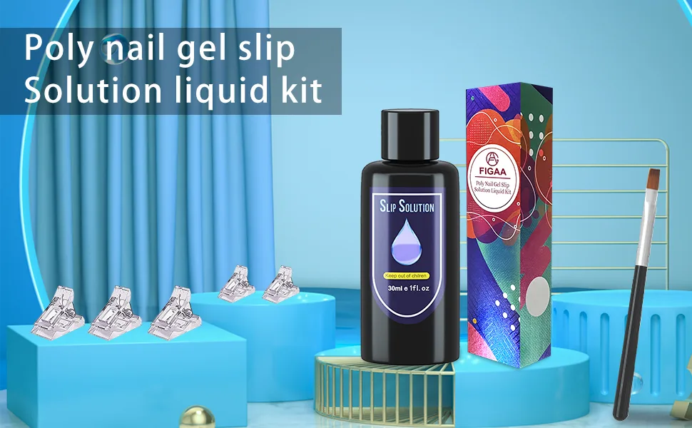 6 in 1 poly gel nail kit Slip Solution Poly Extension Gel Nails Liquid Slip Solution for Poly Gel, Contains Brush + 5pcs nail tips clip for Nail Builder Gel Nail DIY - 6 in 1 poly gel nail kit Slip Solution Poly Extension Gel Nails Liquid Slip Solution for Poly Gel