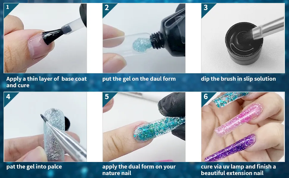 6 in 1 poly gel nail kit Slip Solution Poly Extension Gel Nails Liquid Slip Solution for Poly Gel, Contains Brush + 5pcs nail tips clip for Nail Builder Gel Nail DIY - product information 7