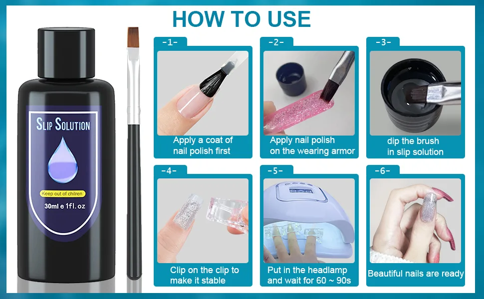 6 in 1 poly gel nail kit Slip Solution Poly Extension Gel Nails Liquid Slip Solution for Poly Gel, Contains Brush + 5pcs nail tips clip for Nail Builder Gel Nail DIY - poly gel nail kit Slip Solution Poly Extension Gel Nails Liquid Slip Solution for Poly Gel