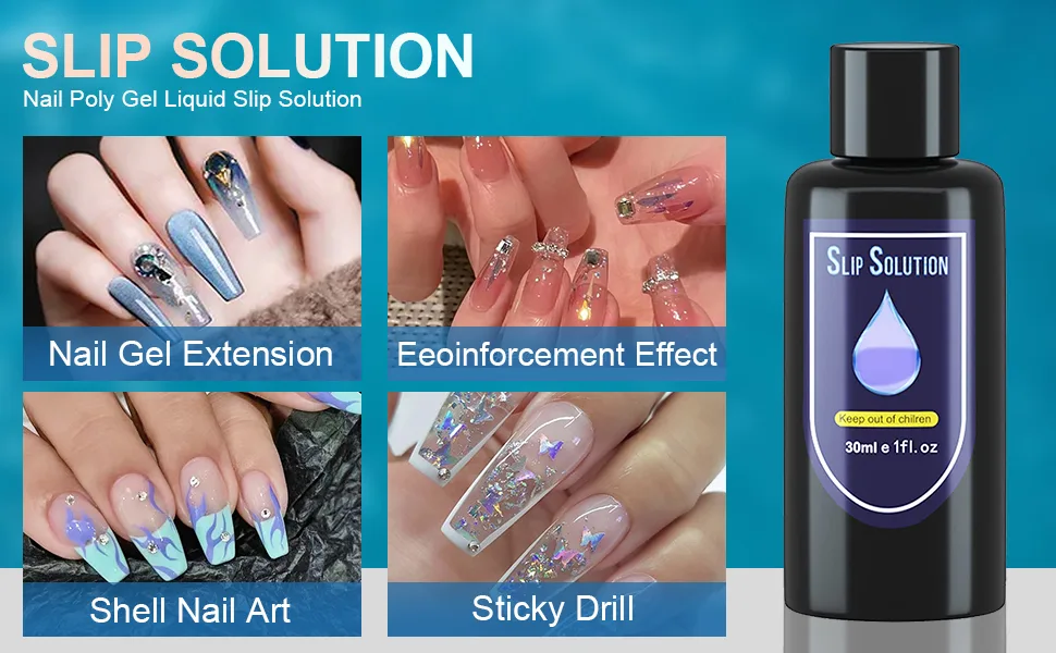 6 in 1 poly gel nail kit Slip Solution Poly Extension Gel Nails Liquid Slip Solution for Poly Gel, Contains Brush + 5pcs nail tips clip for Nail Builder Gel Nail DIY - Poly Gel Slip Solution