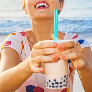 Angled Tips 12 Pcs Reusable Boba Straws and Smoothie Straws with 1 Storage Bag and 2 Brushes, BPA Free Food Grade - plastic boba straw