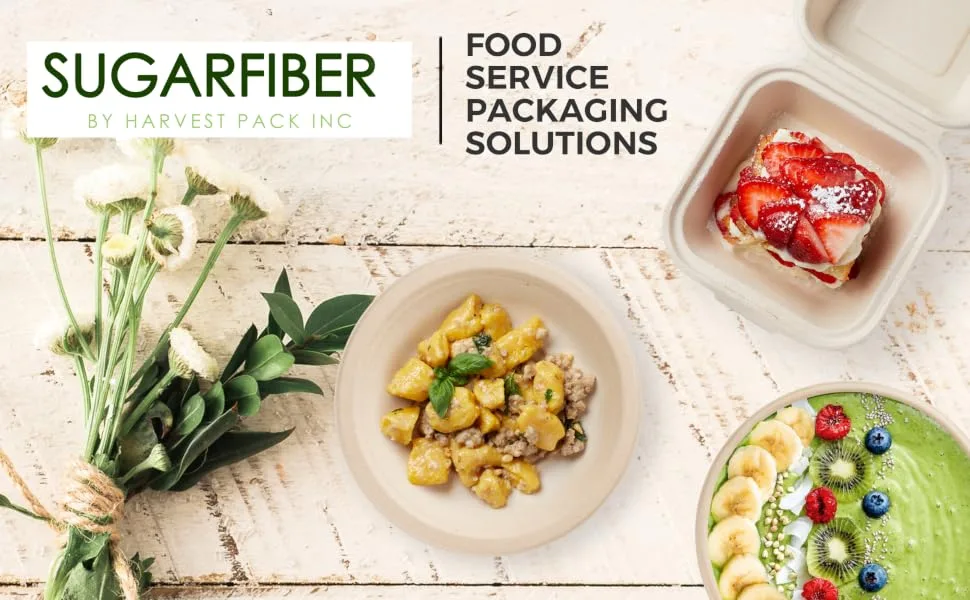 50 COUNT Sugarfiber 6 X 6" Compostable Square Hinged Container, Single Compartment Clamshell Takeout Box, Made from Eco-Friendly Plant Fibers 6" X 6" - takeout, bagasse, clamshell, hinged container, plates, bowls, paper, plastic cup