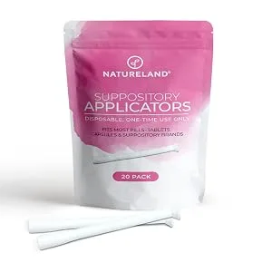20 Pack Natureland Vaginal Suppository Applicators for Women, Designed in USA, Soft Tip Auxiliary Tool for Pills, Boric Acid, and pH Balance Tablet Suppositories, Individually Wrapped Large tip applicators 20 Count (Pack of 1) - Natureland Feminine Suppository Applicators