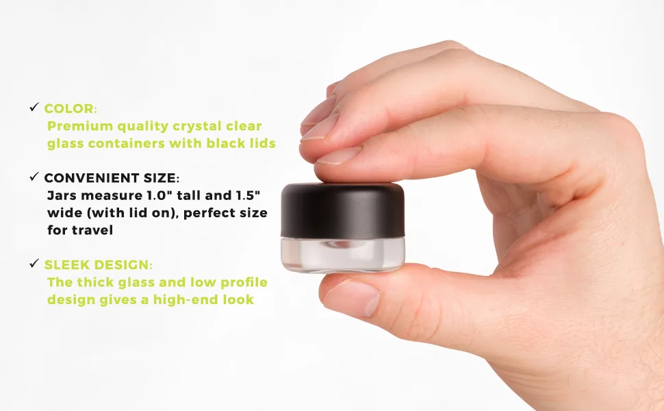 (200 Pack) 5ml Thick Clear Glass Containers with Black Child Resistant Lids - Jars for Oil, Lip Balm, Wax, Cosmetics - 5ml Clear Glass Jars with Black Child Resistant Lids 3