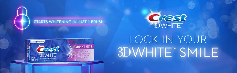 Crest 3D White Toothpaste Radiant Mint, 3.8 Ounce (Pack of 3) - Crest 3D White Radiant Mint Starts Whitening in Just 1 Brush