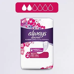 Always Discreet, Incontinence & Postpartum Liners For Women, Size 2, Very Light Absorbency, Long Length, 44 Count X 3 Packs (132 Count Total) - Always Discreet Liners are ideal for light bladder leaks.