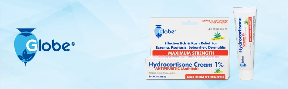 Globe Hydrocortisone Maximum Strength Cream 1% w/ Aloe, | Anti-Itch Cream for Redness, Swelling, Itching, Rash & Dermatitis, Bug/Mosquito Bites, Eczema, Hemorrhoids & More | (4-Pack) - Hydro Aloe 1oz
