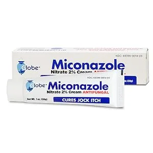 Globe Miconazole Nitrate 2% Antifungal Cream, Cures Most Athletes Foot, Jock Itch, Ringworm. 1 OZ Tube (3 Pack) - mico