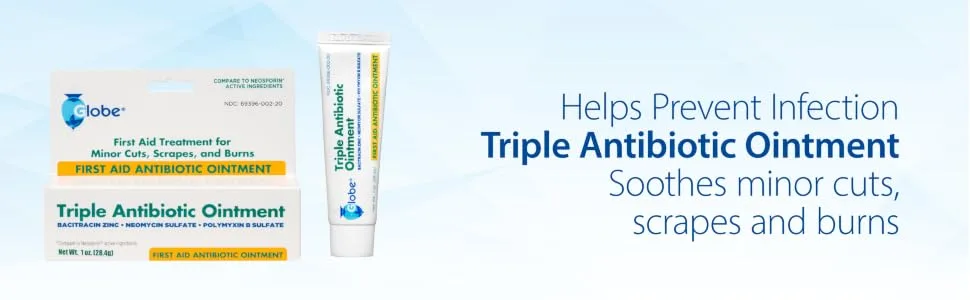 Globe Triple Antibiotic First Aid Ointment, 1 oz, First Aid Antibiotic Ointment, 24-Hour Infection Protection, Wound Care Treatment for Minor Scrapes, Burns and Cuts (4 Pack) - TRIPLE