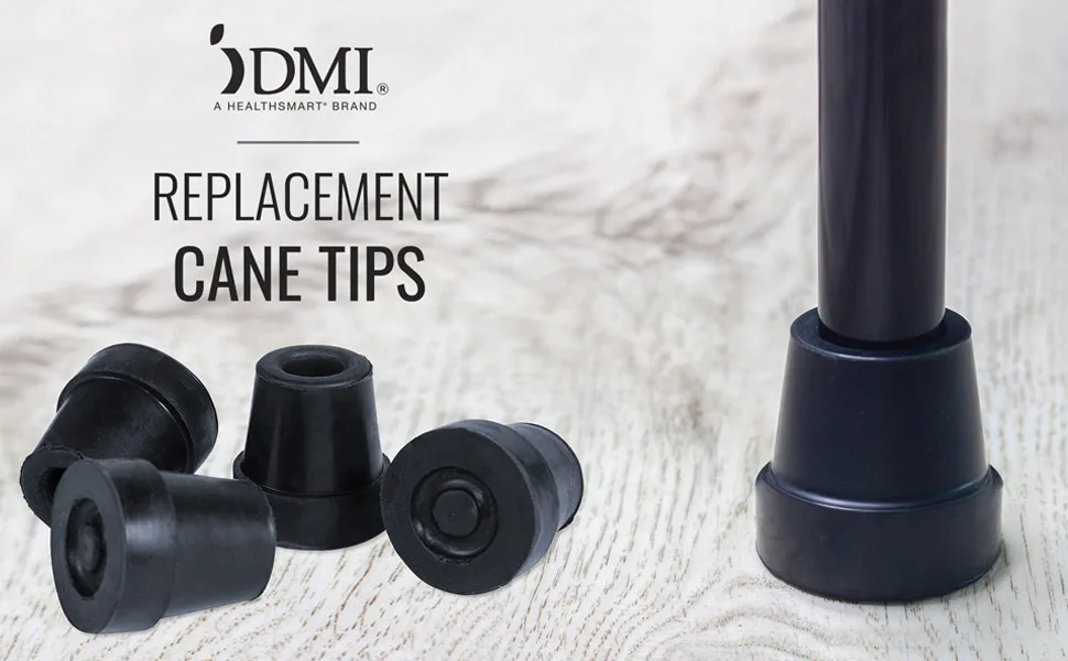 DMI Durable Replacement Quad Cane Tips, Extra Stability, No-Slip Grip, 1/2 Inch, (Pack of 4) - DMI Replacement Cane Tips