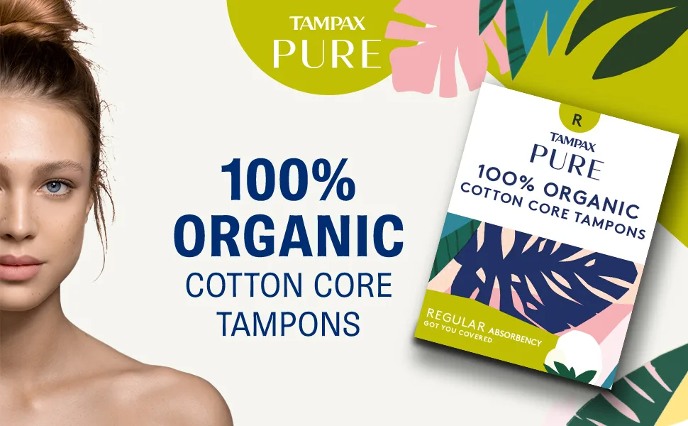 Tampax Pure Tampons Regular Absorbency, Unscented, 16 Count (Pack of 3, 48 Total Count) - Tampax Pure Regular