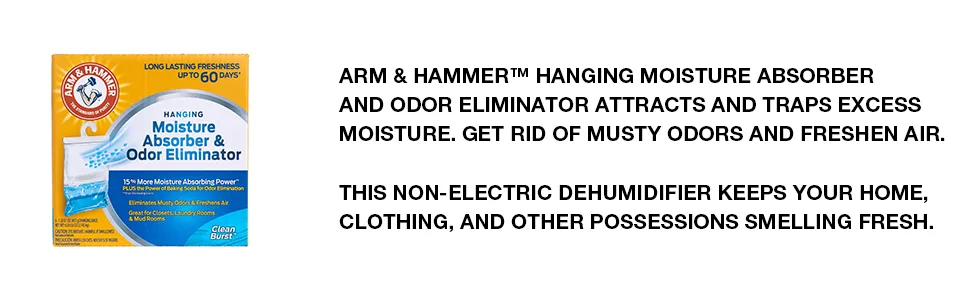 Arm & Hammer Hanging Moisture Absorber and Odor Eliminator, 16.1 oz., 6 Pack - Clean Burst, Moisture Absorbers for Closet and Small Rooms, Long-Lasting Freshness - Arm & Hammer