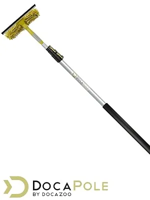 Docapole 20 ft Reach Window Washing Kit with 5 to 12 ft Telescoping Extension Pole, Window Squeegee with Scrubber Combo 5-12 ft (Extendable), Pack of 1 Single Pivot - 12 foot DocaPole with Squeegee Attachment