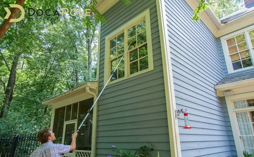 Docapole 20 ft Reach Window Washing Kit with 5 to 12 ft Telescoping Extension Pole, Window Squeegee with Scrubber Combo 5-12 ft (Extendable), Pack of 1 Single Pivot - DocaPole 12