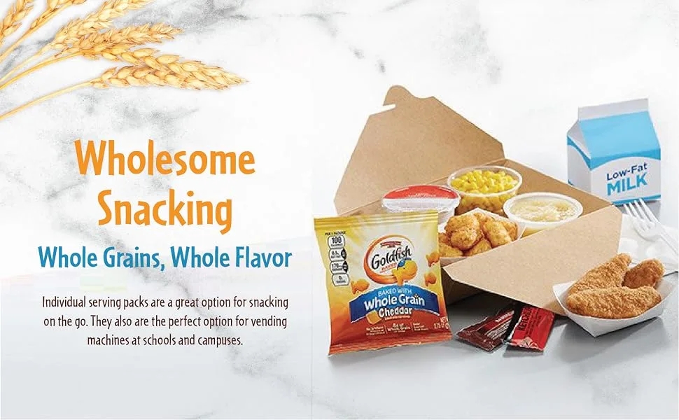Pepperidge Farm Goldfish Whole Grain 100 Calorie Snack Crackers, Cheddar, .75 Ounce, Pack of 100 - wholesome snacking single serve whole grain cheddar