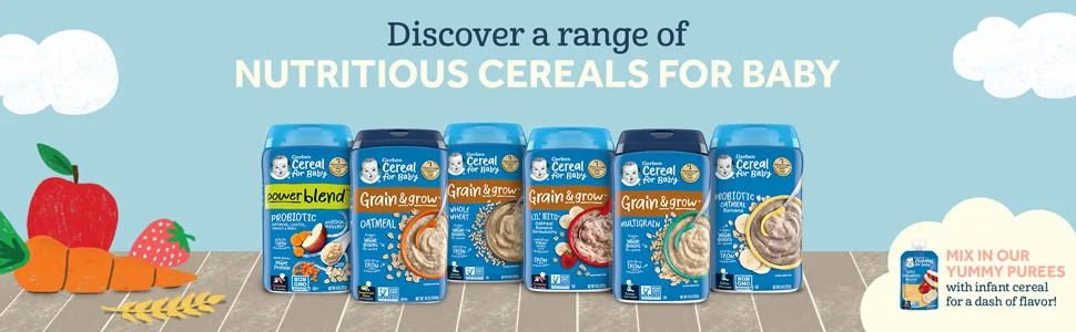 Gerber Lil Bits Whole Wheat Apple Blueberry Baby Cereal, 8 Oz , Pack of 6 - Discover a range of nutritious cereal for baby