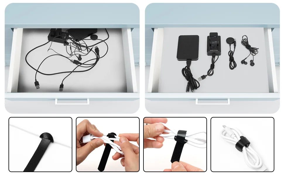 HAVE ME TD Reusable Cable Ties - 4+6+8+10inch - Black - 150PCS - Adjustable Cord Straps Wire Ties