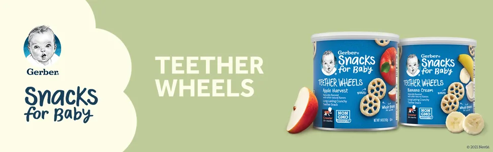 Gerber Snacks for Baby Teether Wheels, Apple Harvest, 1.48 Ounce (Pack of 6) - Teether Wheels