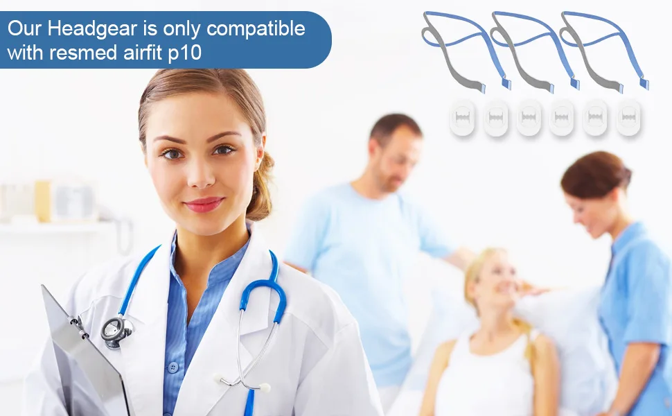 Replacement Headgear Compatible with ResMed Airfit P10 Nasal Pillow Mask Straps Included 3 Super Elastic Straps and 6 Adjustment Clips(3 Pack) Blue - Replacement Headgear Compatible with ResMed Airfit P10