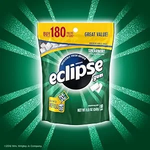 ECLIPSE Spearmint Sugar Free Gum, 18 Pieces (8 Pack) - Refill bag of Eclipse sugarfree chewing gum