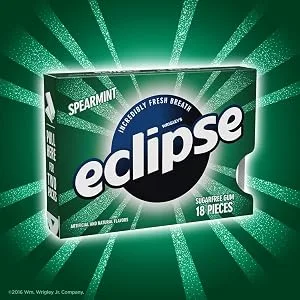 ECLIPSE Spearmint Sugar Free Gum, 18 Pieces (8 Pack) - Split pack of Eclipse sugarfree chewing gum