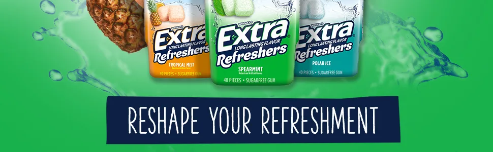 EXTRA Refreshers Spearmint Chewing Gum, 40 Pieces (Pack of 4) Spearmint 40 Count (Pack of 4) - Reshape your refreshment