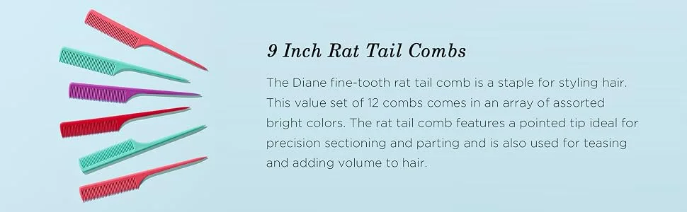 Diane SE443 Rat Tail Combs - 12 Pack Assorted - image