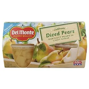Del Monte, Diced Pears in Light Syrup, 16 Oz (pack of 4) - Del Monte, fruit snacks, fruit, 100% juice, fruit cups, healthy snacks, healthy snacks for kids