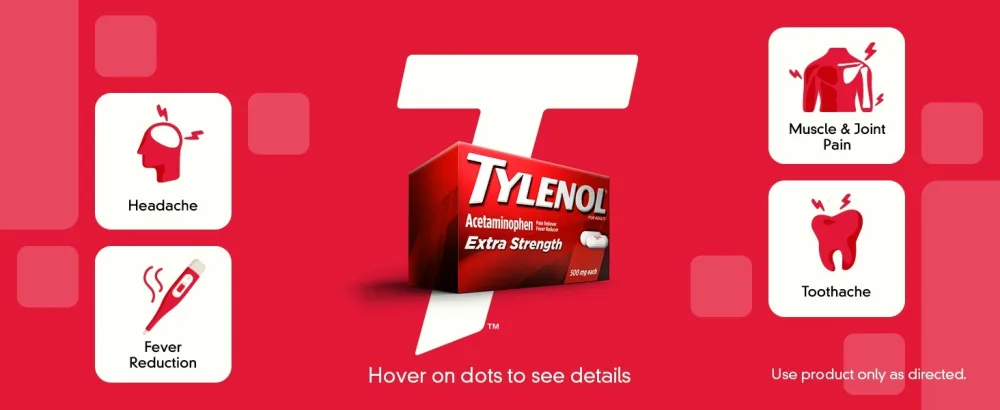 Tylenol Extra Strength Caplets with Acetaminophen, Pain Reliever & Fever Reducer, 2-pack of 50 ct - Tylenol Extra Strength Product Packaging