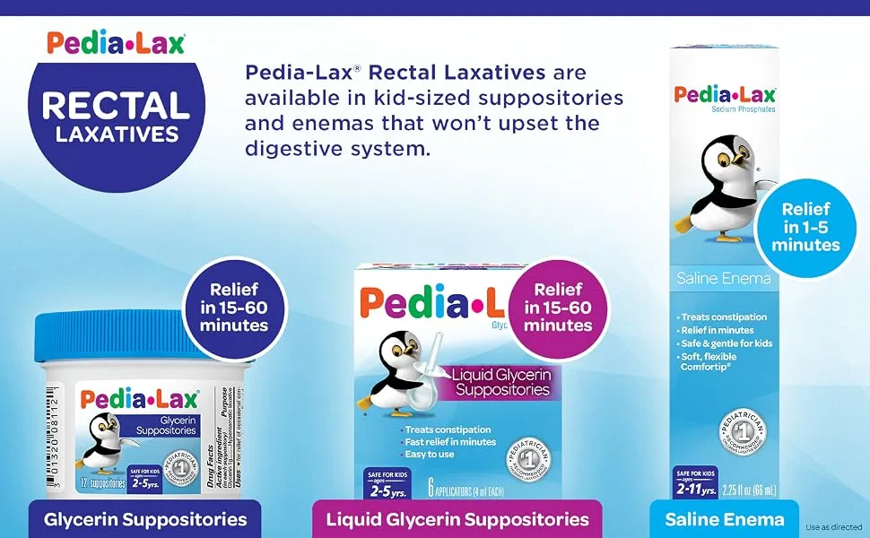 Pedia-Lax Laxative Liquid Glycerin Suppositories for Kids, Ages 2-5, 6 CT, 3 Pack 6 Count (Pack of 3) - Pedia-Lax Kids Laxatives