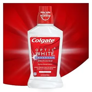 Colgate Optic White Alcohol Free Whitening Mouthwash, 2% Hydrogen Peroxide, Fresh Mint - 946mL, 32 Fl Oz (Pack of 3) - Colgate Optic White