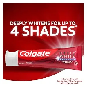 Colgate Optic White Advanced Teeth Whitening Toothpaste with Fluoride, 2% Hydrogen Peroxide, Sparkling White - 3.2 Ounce (3 Pack) 3.2 Ounce (Pack of 3) Sparkling White - Optic white advance toothpaste