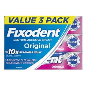 Fixodent Complete Original Denture Adhesive Cream, 2.4 oz, 3 Pack (Packaging May Vary) - product information 1