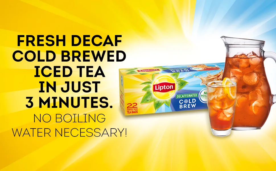 Lipton Cold Brew Family Black Iced Tea Unsweetened Decaffeinated Tea Bags, 22 Count (Pack of 3) - Lipton Family-Size Cold Brew Tea Bags, 22 count